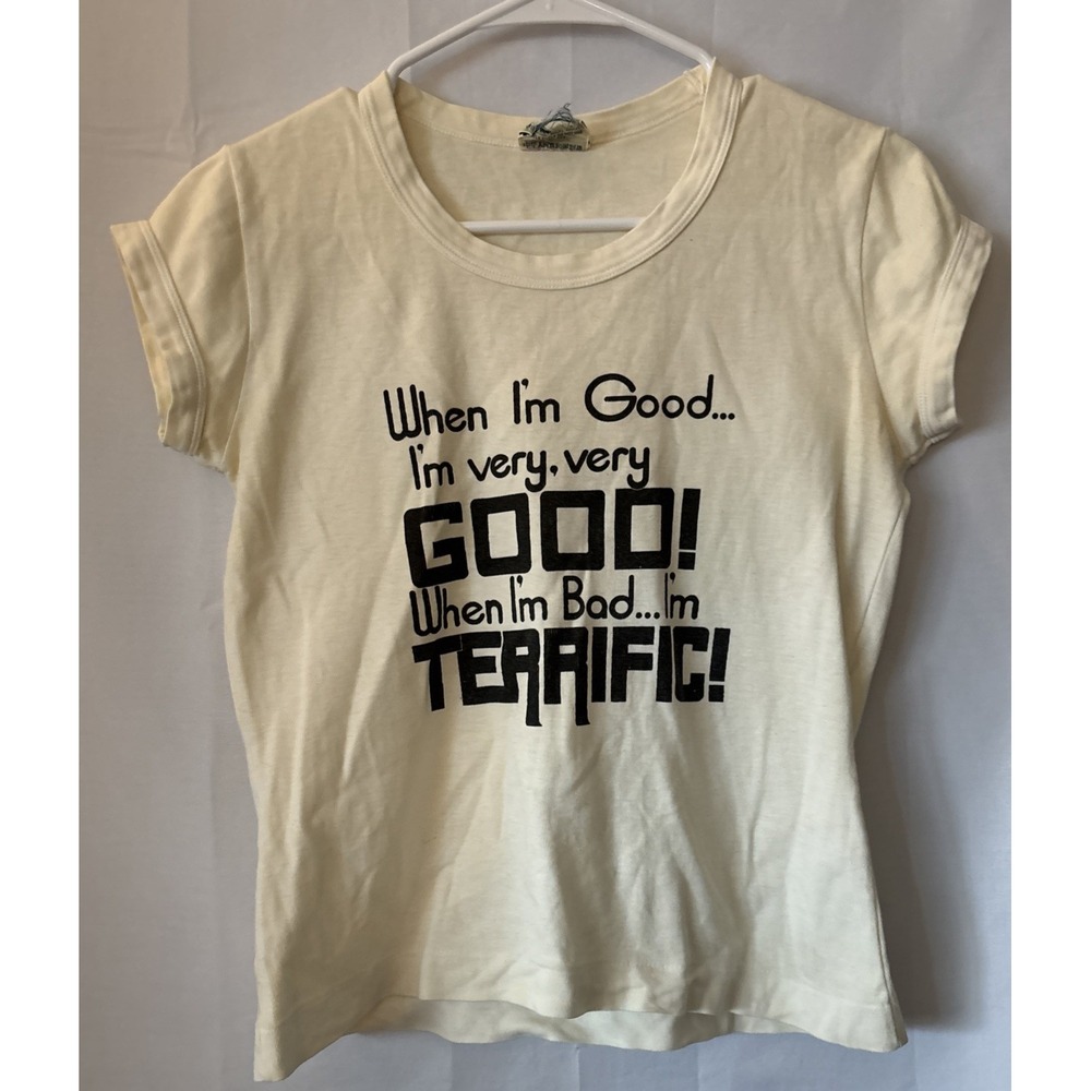 Vintage‎ Variety Imports "When I'm Good I'm Very Very Good"T Shirt Ivory Size M